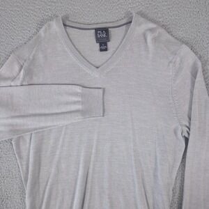 Jos A Bank Sweater Mens XL Gray Traveler 100% Merino Wool V-Neck Casual Office